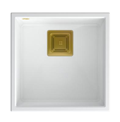 Quadri Luton wit graniet onderbouw spoelbak 42x42cm met gouden plug 1208967489