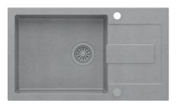 Quadri Sutton XL grijs granieten opbouw spoelbak 78x45cm  met afdruipvlak omkeerbaar met grijs plug 1208967576