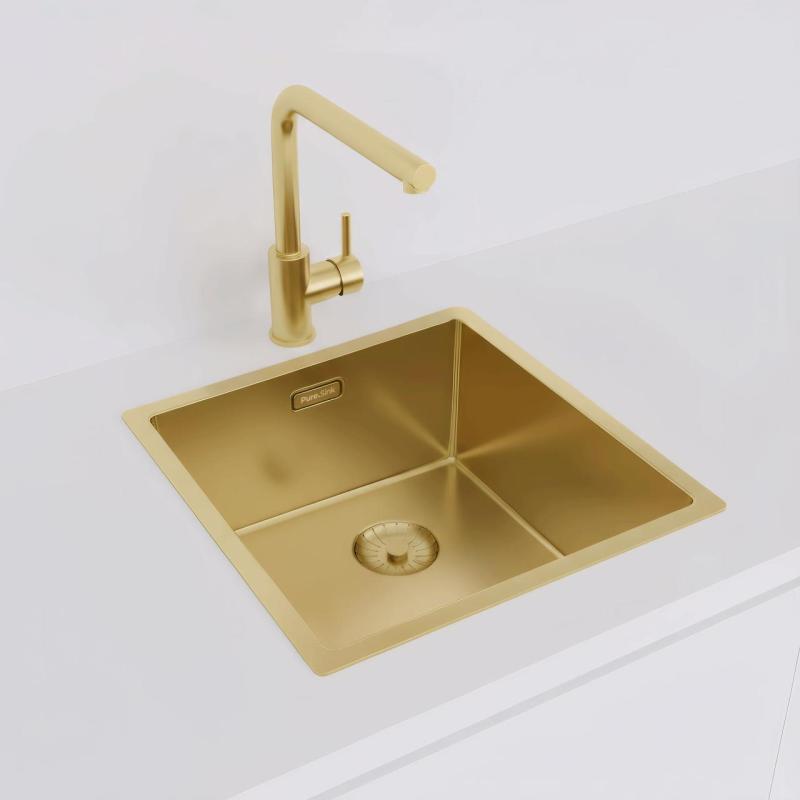 Pure.Sink Prestige spoelbak 40x40 cm PVD Goud 10mm radius onderbouw, vlakbouw en opbouw PPG4040-60