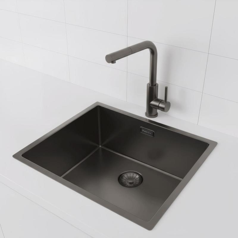 Pure.Sink Prestige spoelbak 50x40 cm PVD Gun Metal 10mm radius onderbouw,vlakbouw,opbouw PPG5040-61