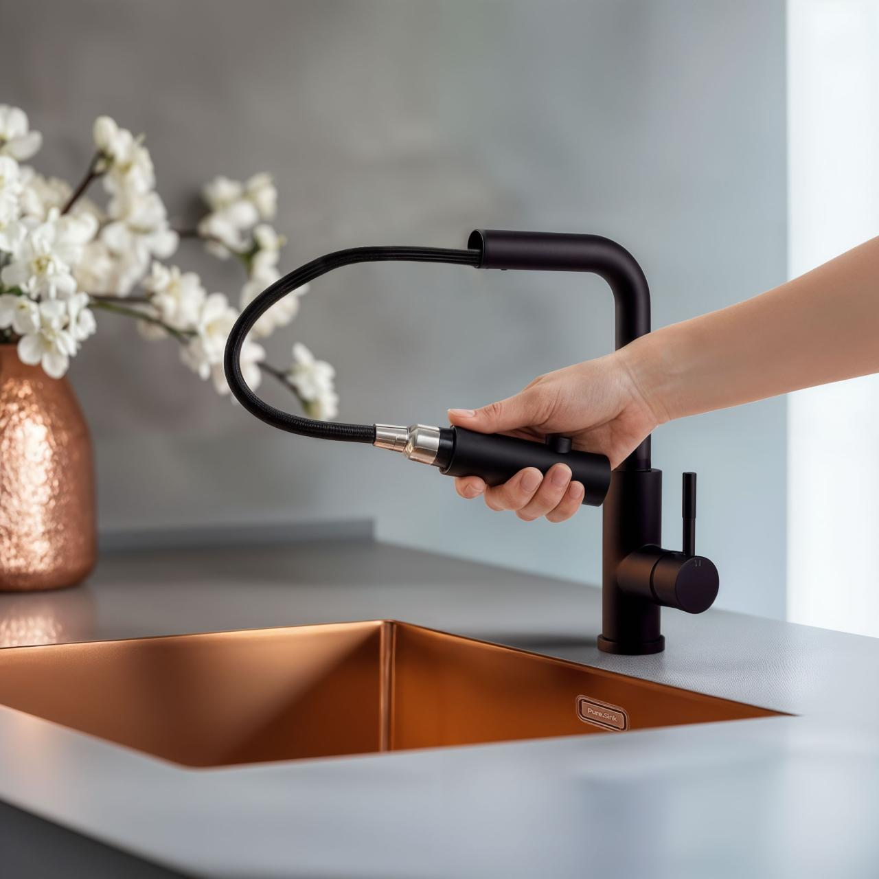 Pure.Sink Elite Steel Spark-S keukenkraan Matzwart met uittrekbare uitloop PS8041-10 - Productafbeelding 2