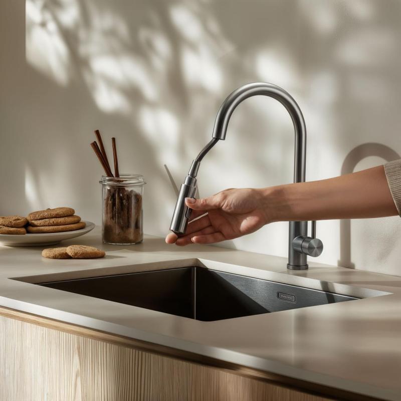 Pure.Sink Elite Steel Stream-S keukenkraan RVS met uittrekbare uitloop PS8045-02