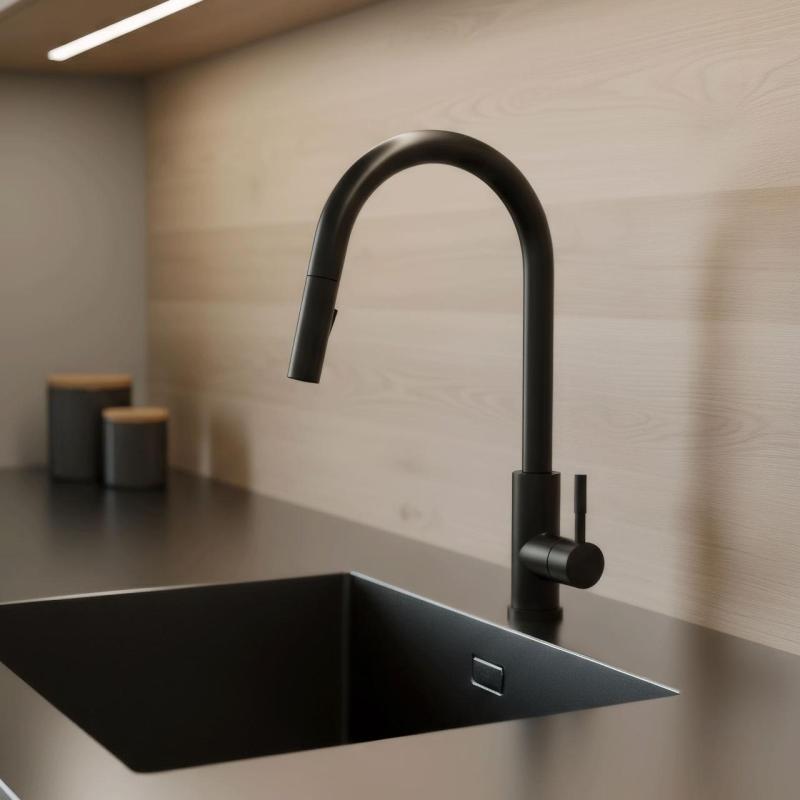 Pure.Sink Elite Steel Stream-S keukenkraan Matzwart met uittrekbare uitloop PS8045-10