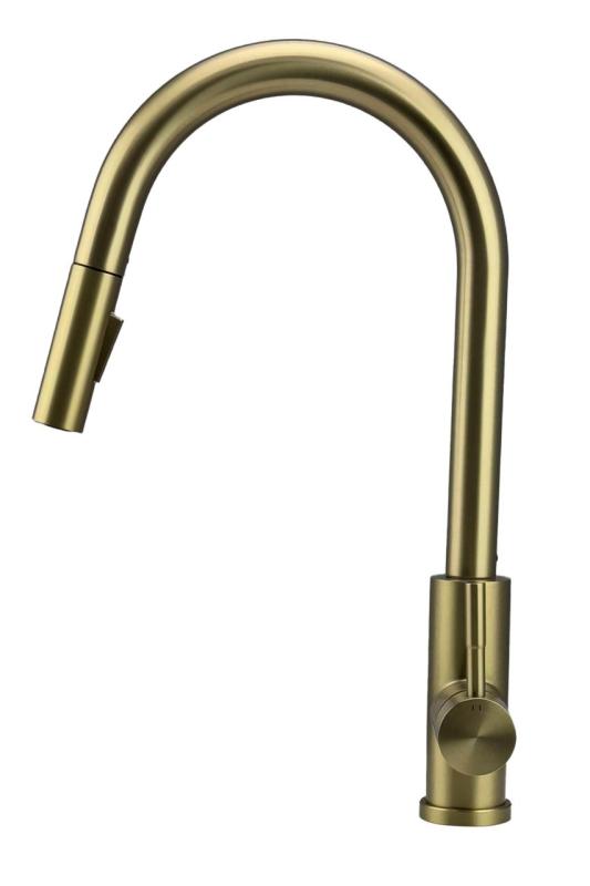 Pure.Sink Elite Steel Stream-S keukenkraan PVD geborsteld goud met uittrekbare uitloop PS8045-60