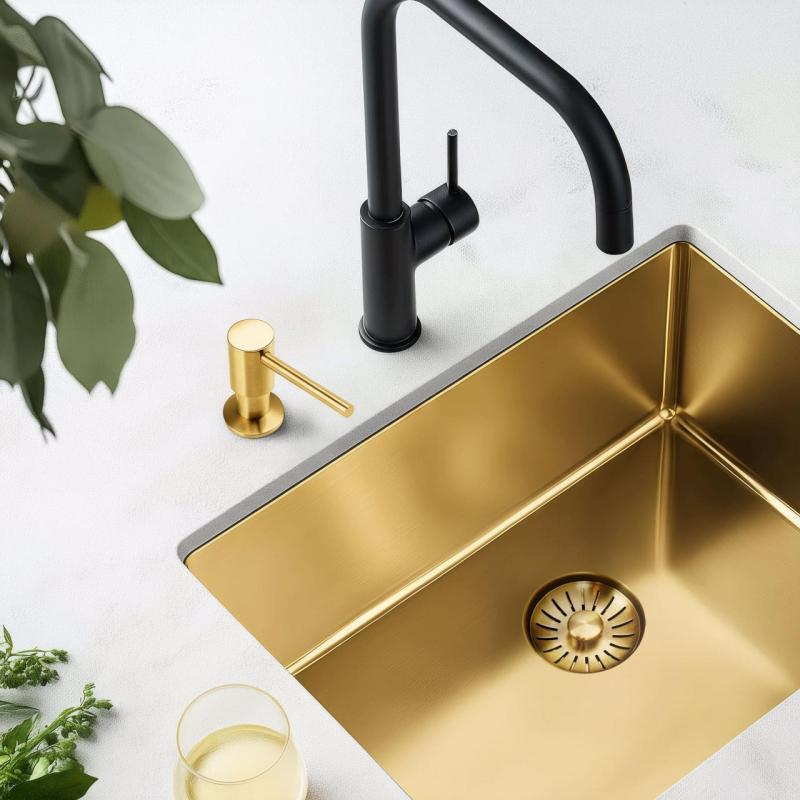 Pure.Sink Elite Steel Shine inbouw Zeepdispenser PVD geborsteld goud van boven navulbaar PS9010-60