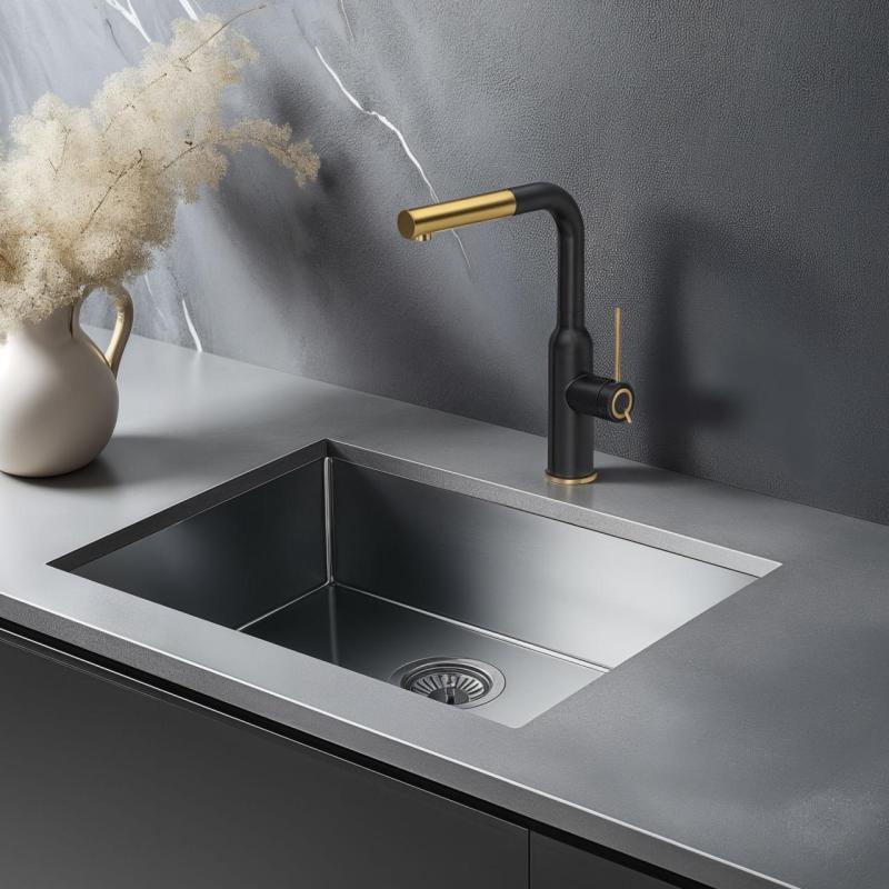 Quadri Stamford Keukenmengkraan Zwart met PVD Gouden Afwerking en Uitneembare Uitloop 1208967688