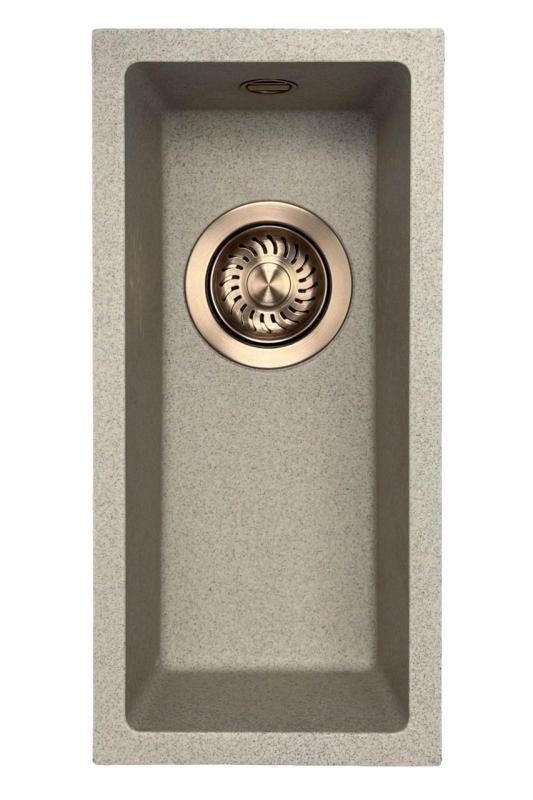 GraniteMy Universal granieten beige zand kleine spoelbak 17x40 cm opbouw onderbouw en vlakinbouw met koperen plug 1208968004