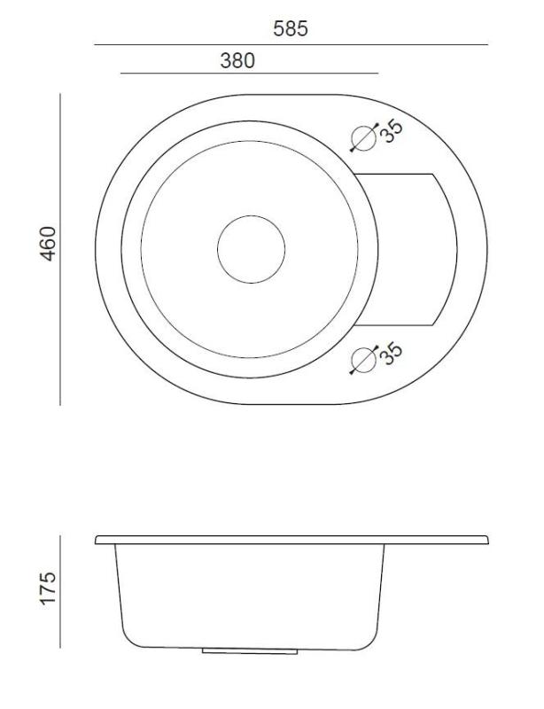 Quadri Londen Beije Zand Granieten Ronde Spoelbak met Afdruipgedeelte  en RVS plug 585x460mm Omkeerbaar - 1208969495
