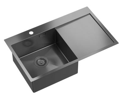 Aquadesign Clara Gun metal Spoelbak 78x48cm Opbouw of Vlakinbouw met Afdruiprek, Kraangatbank en gun metal Plug - 1208969498