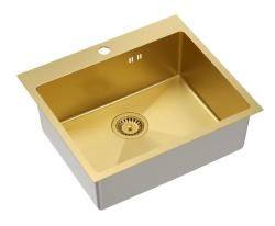 Aquadesign Clara Goud Spoelbak 55x48cm Opbouw of Vlakinbouw met Kraangatbank en Gouden Plug - 1208969504