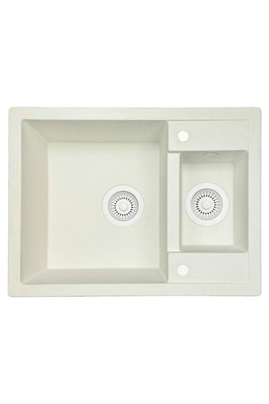 GraniteMy Smart extra ondiepe 1,5 granieten opbouw witte spoelbak 58x44cm met witte plug en bedekking 1208970052