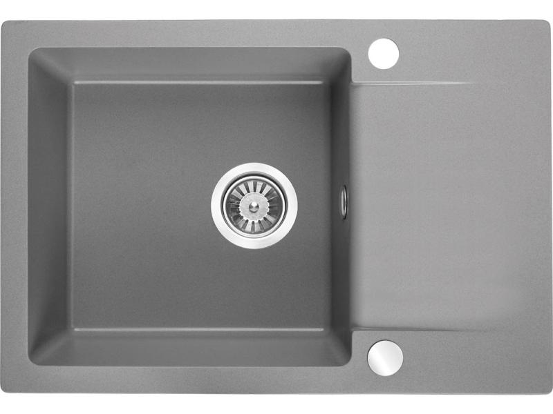 Aquadesign Kensley Set - Granieten Opbouw Spoelbak Grijs met kleine Afdruipgedeelte en Keukenkraan, 65 x 44 cm 1208970086