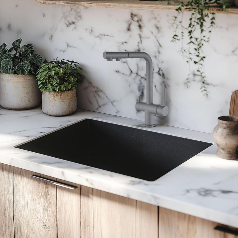 Ausmann Ellington 3-Weg Keukenmengkraan met Uittrekbare Uitloop en Gefilterd Water – Grijs- 1208970494