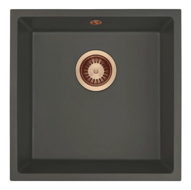 GraniteMy Universal Granieten Grijs, donker Spoelbak 40x40 cm Opbouw, Onderbouw en Vlakinbouw met Koperen Plug 1208970749
