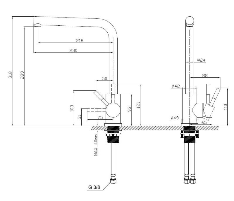 Pure.Sink Prestige  Combinatieset RVS spoelbak 50x40 cm met RVS Keukenkraan 1208970762