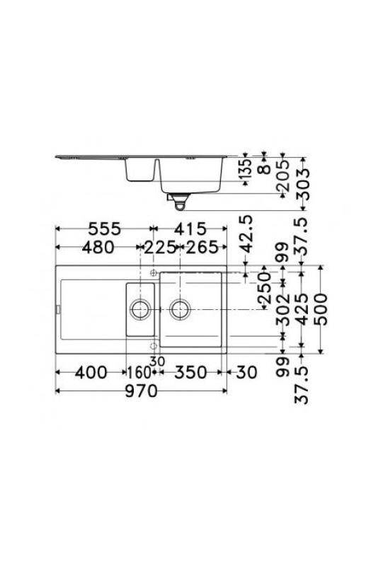 Franke Maris MRG 651 Fragranite Mat Zwart 1,5 Spoelbak 97 x 50 cm Opbouw met Afdruipgedeelte  114.0628.993