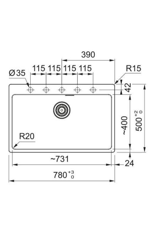 Franke Maris MRG 610-70 TL Fragranite Mat Zwart Spoelbak 78 x 50 cm Opbouw met Kraangatbank 114.0668.727