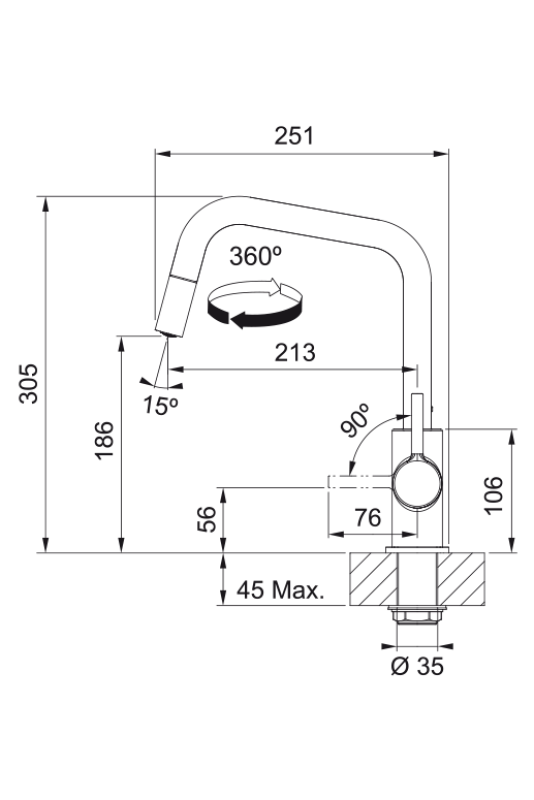 Franke Lina U Keukenkraan Zwart Uittrekbare Uitloop 115.0728.477