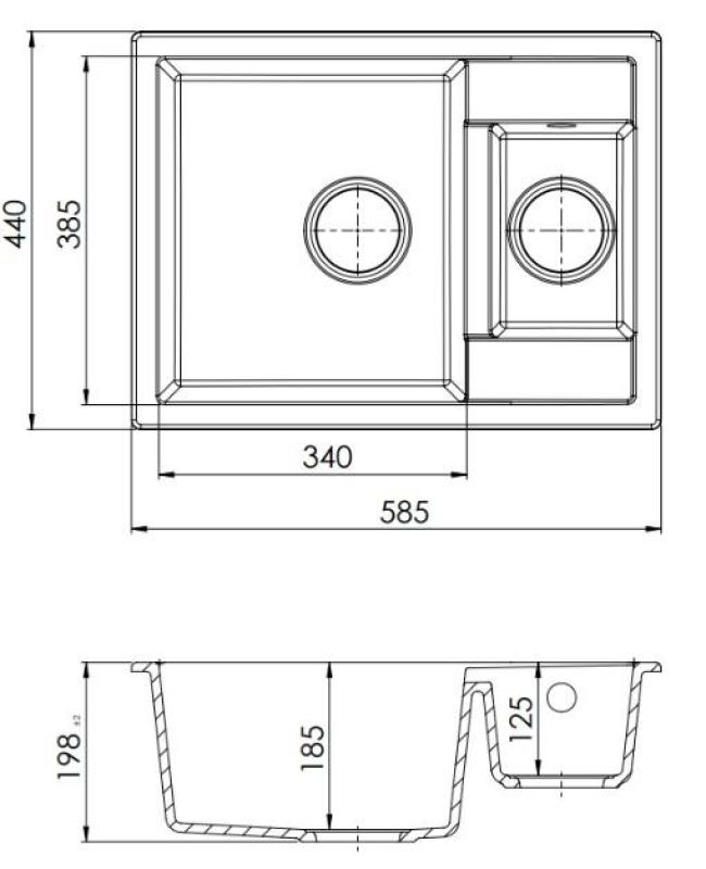 GraniteMy Smart extra ondiepe 1,5 granieten opbouw witte spoelbak 58x44cm met gouden plug 1208971224