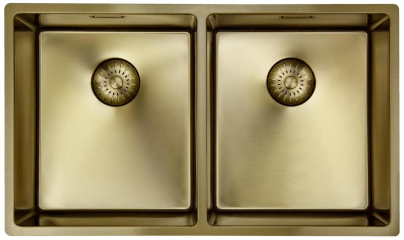 Pure.Sink Prestige Dubbele Gouden spoelbak 70x40 cm 10mm radius onderbouw, vlakbouw en opbouw PPG343440-60