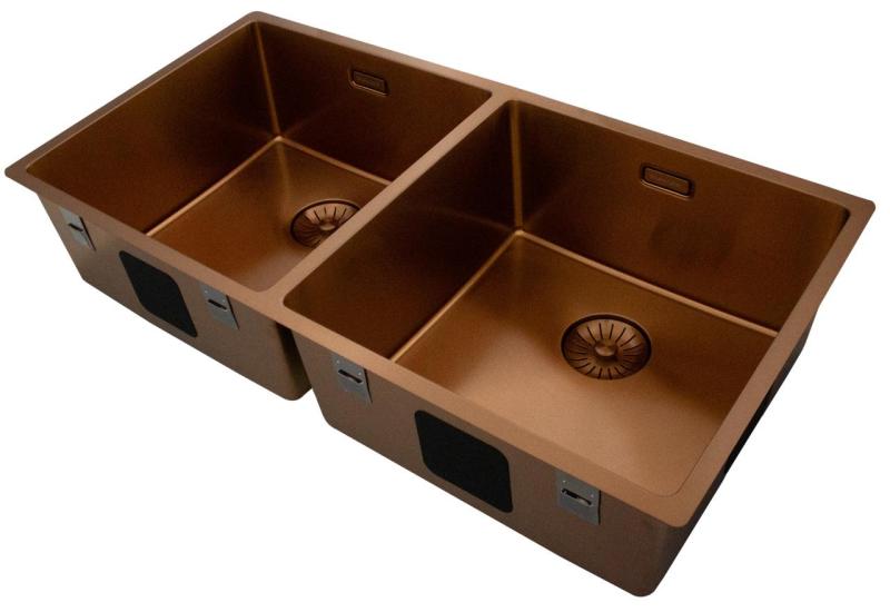 Pure.Sink Prestige Dubbele Koperen spoelbak 82x40 cm 10mm radius onderbouw, vlakbouw en opbouw PPG404040-62