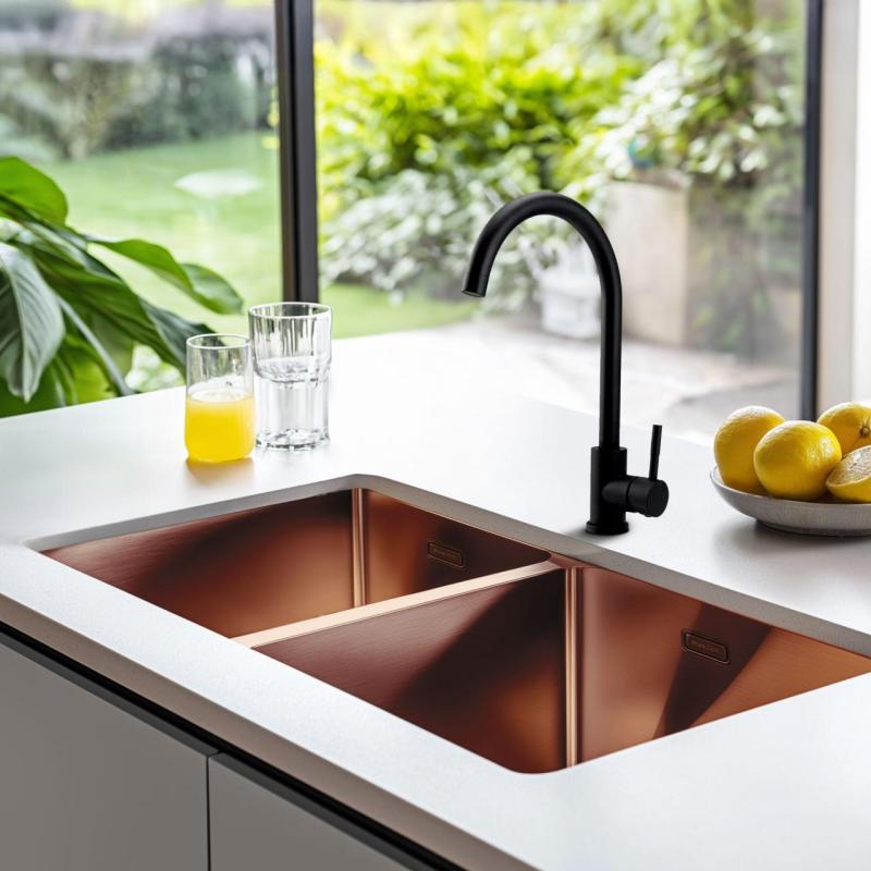 Pure.Sink Prestige Dubbele Koperen spoelbak 82x40 cm 10mm radius onderbouw, vlakbouw en opbouw PPG404040-62