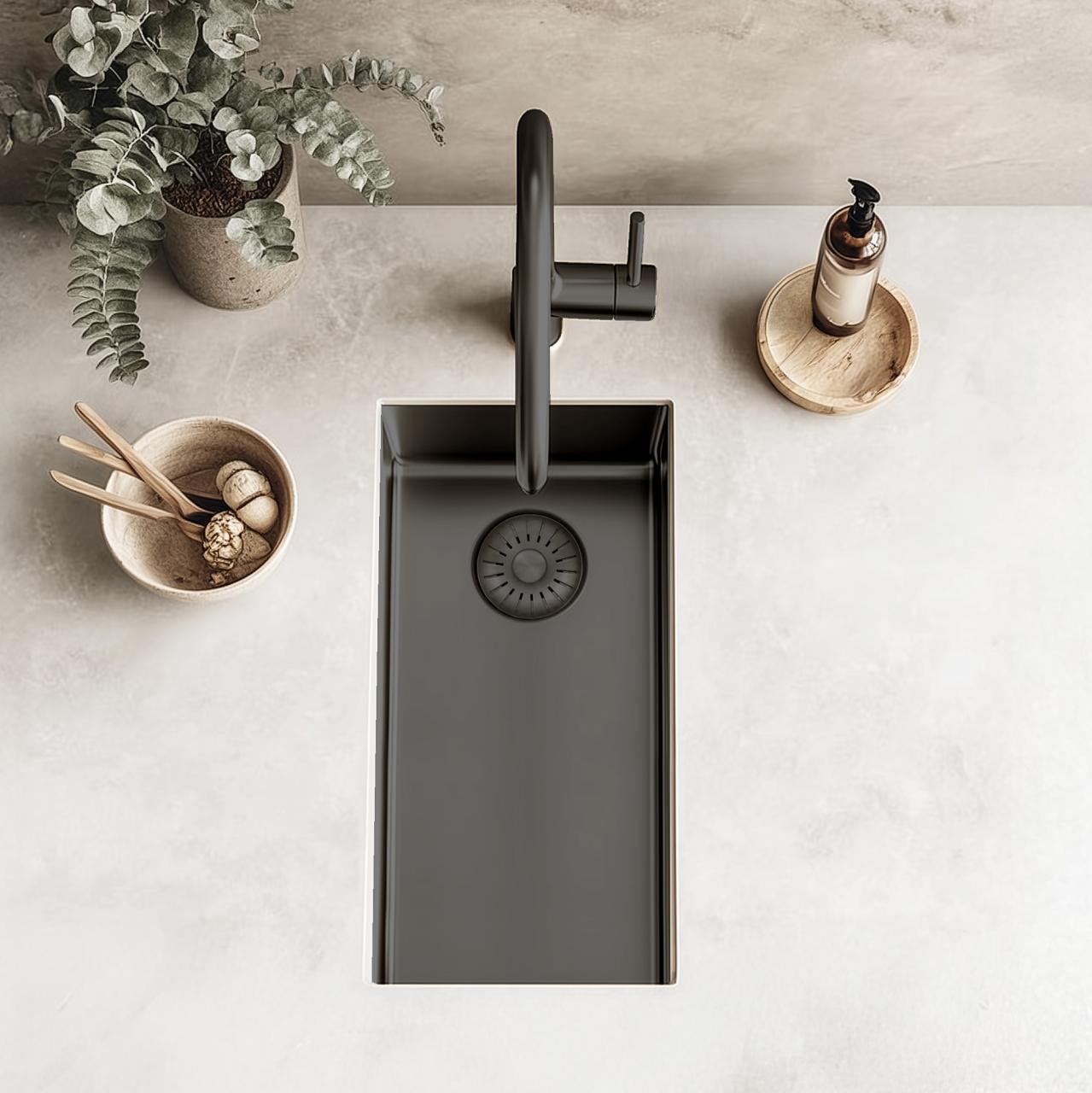 Pure.Sink Exclusivo Gun metal kleine spoelbak 18x40 cm 10mm radius onderbouw, vlakbouw en opbouw PEX1840-61 - Productafbeelding 2