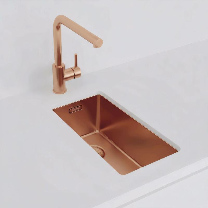 Pure.Sink Exclusivo kleine Koperen spoelbak 18x40 cm 10mm radius onderbouw, vlakbouw en opbouw PEX1840-62