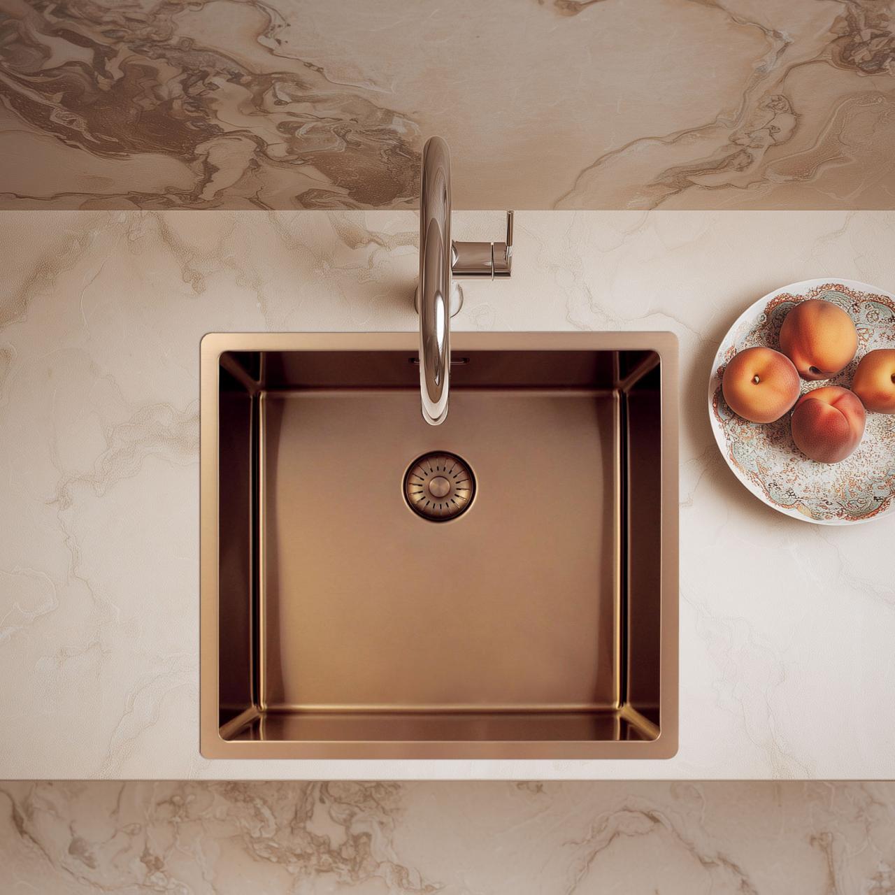 Pure.Sink Exclusivo Koperen spoelbak 45x40 cm 10mm radius onderbouw, vlakbouw en opbouw PEX4540-62 - Productafbeelding 2