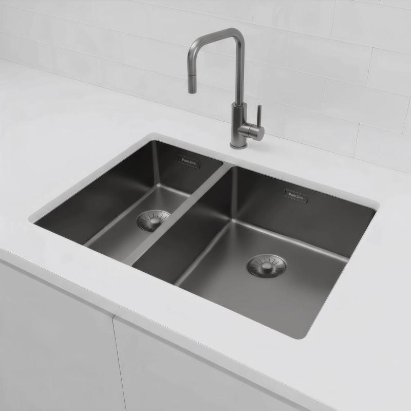 Pure.Sink Exclusivo Gun Metal 1,5 anderhalve spoelbak 18+34 cm  10mm radius PEX183440-61