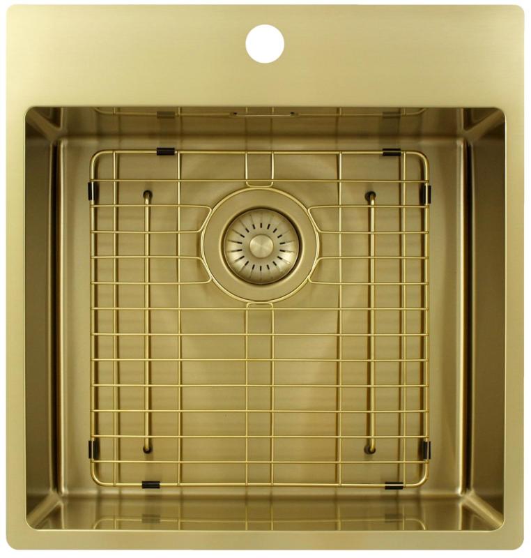 Pure.Sink Exclusivo Gouden spoelbak 49x52 cm Tapwing met kraangatbank 10mm radius PEX4540T-60