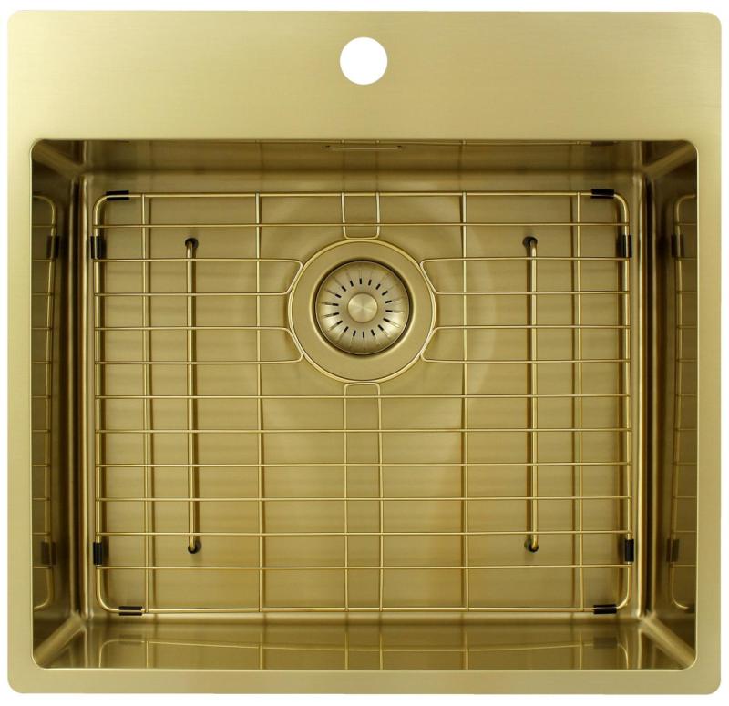 Pure.Sink Exclusivo Gouden spoelbak 54x52 cm Tapwing met kraangatbank 10mm radius PEX5040T-60