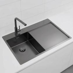 Pure.Sink Exclusivo Gun Metal kleine spoelbak met afdruipgedeelte 78x52 cm Tapwing links PEX3478LT-61