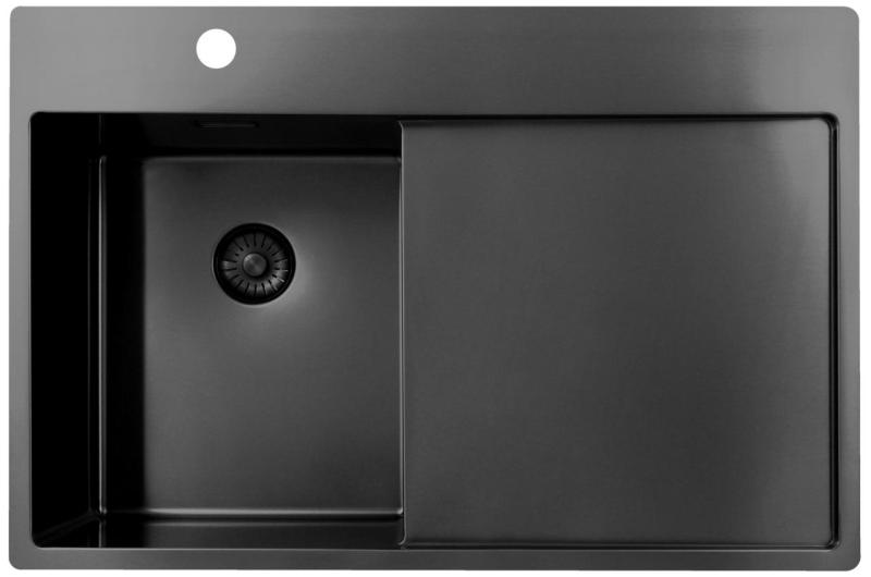 Pure.Sink Exclusivo Gun Metal kleine spoelbak met afdruipgedeelte 78x52 cm Tapwing links PEX3478LT-61