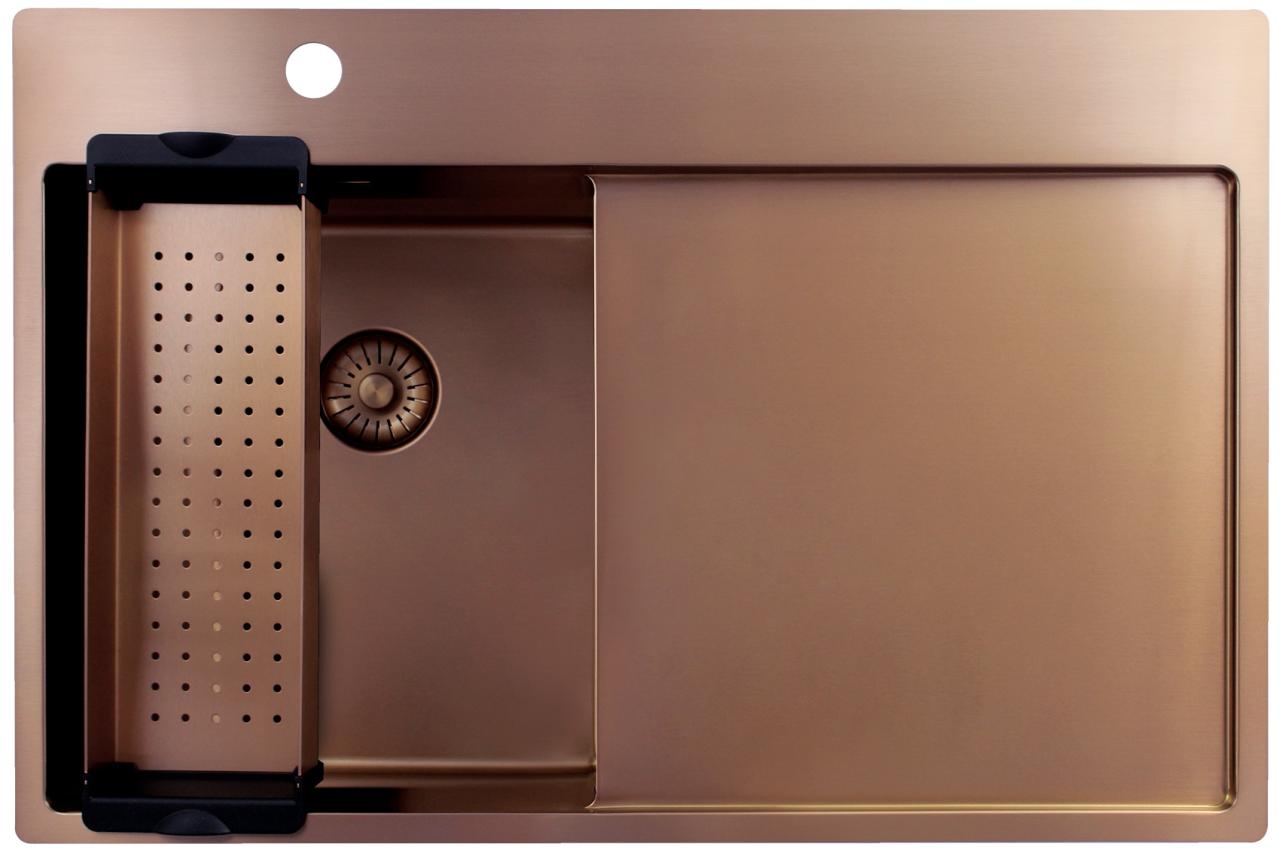 Pure.Sink Exclusivo  Koperen kleine spoelbak met afdruipgedeelte 78x52 cm Tapwing links PEX3478LT-62 - Productafbeelding 3