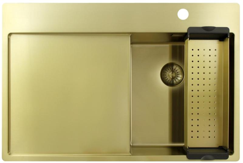 Pure.Sink Exclusivo Gouden kleine spoelbak met afdruipgedeelte 78x52 cm Tapwing rechts PEX3478RT-60