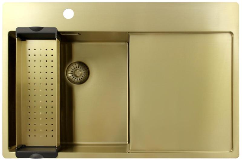 Pure.Sink Exclusivo Gouden spoelbak met afdruipgedeelte 78x52 cm Tapwing links PEX4078LT-60