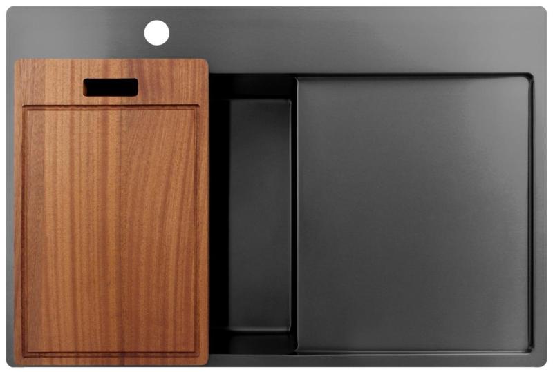 Pure.Sink Exclusivo Gun Metal spoelbak met afdruipgedeelte 78x52 cm Tapwing links PEX4078LT-61