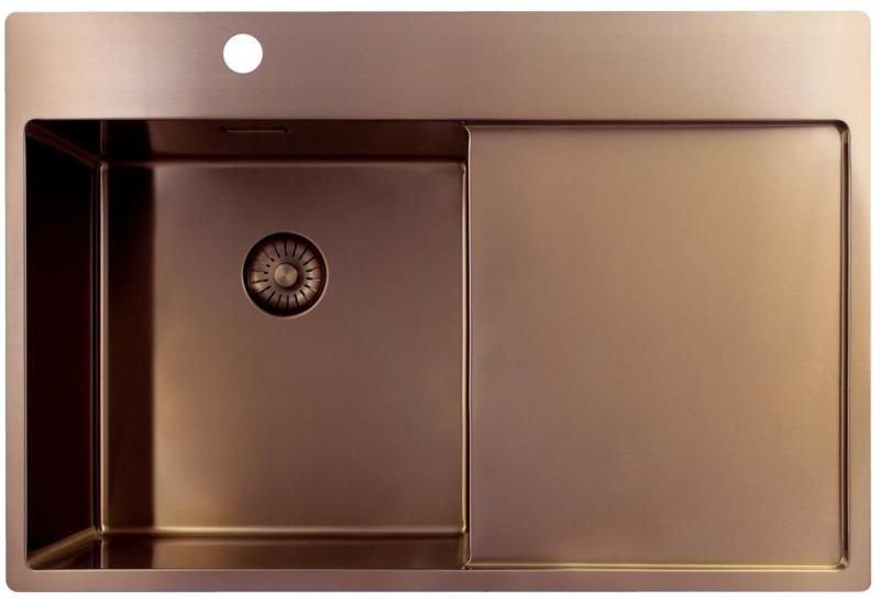 Pure.Sink Exclusivo Koperen spoelbak met afdruipgedeelte 78x52 cm Tapwing links PEX4078LT-62