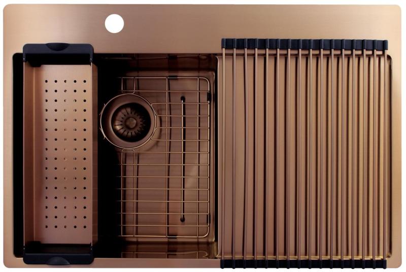 Pure.Sink Exclusivo Koperen spoelbak met afdruipgedeelte 78x52 cm Tapwing links PEX4078LT-62