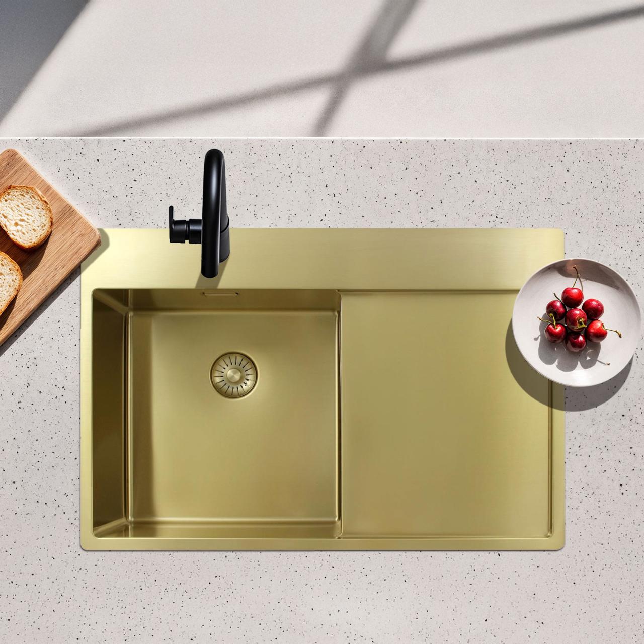 Pure.Sink Exclusivo Gouden spoelbak met afdruipgedeelte 78x52 cm Tapwing rechts PEX4078RT-60 - Productafbeelding 2