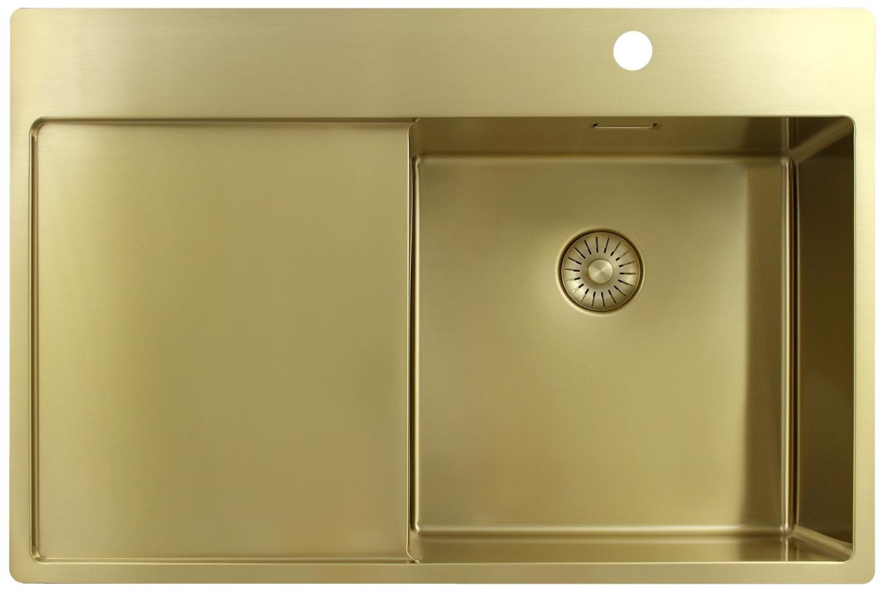 Pure.Sink Exclusivo Gouden spoelbak met afdruipgedeelte 78x52 cm Tapwing rechts PEX4078RT-60 - Productafbeelding