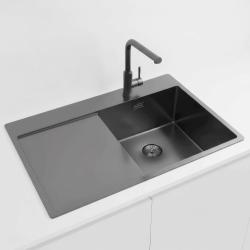 Pure.Sink Exclusivo Gun Metal spoelbak met afdruipgedeelte 78x52 cm Tapwing rechts PEX4078RT-61