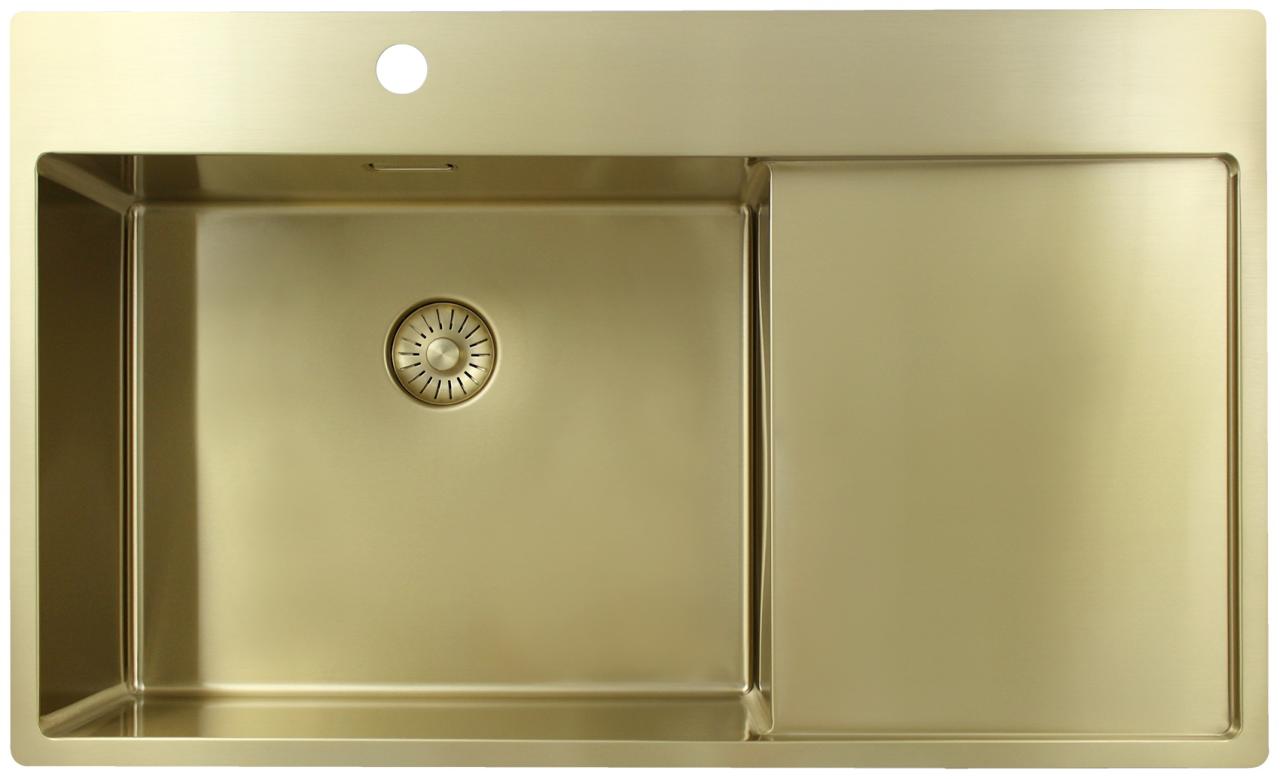 Pure.Sink Exclusivo Gouden spoelbak met afdruipgedeelte 86x52 cm Tapwing links PEX5086LT-60 - Productafbeelding