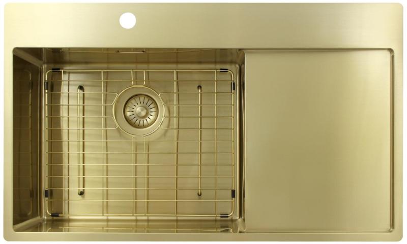 Pure.Sink Exclusivo Gouden spoelbak met afdruipgedeelte 86x52 cm Tapwing links PEX5086LT-60