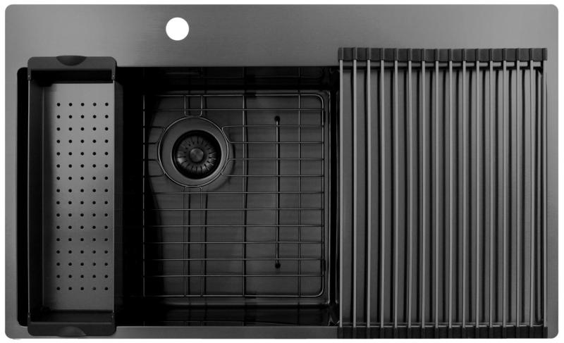 Pure.Sink Exclusivo Gun Metal spoelbak met afdruipgedeelte 86x52 cm Tapwing links PEX5086LT-61