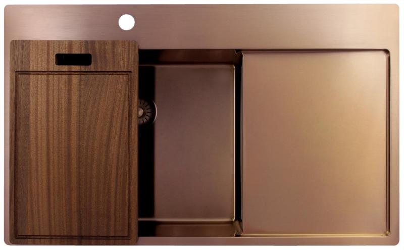 Pure.Sink Exclusivo Koperen spoelbak met afdruipgedeelte 86x52 cm Tapwing links PEX5086LT-62