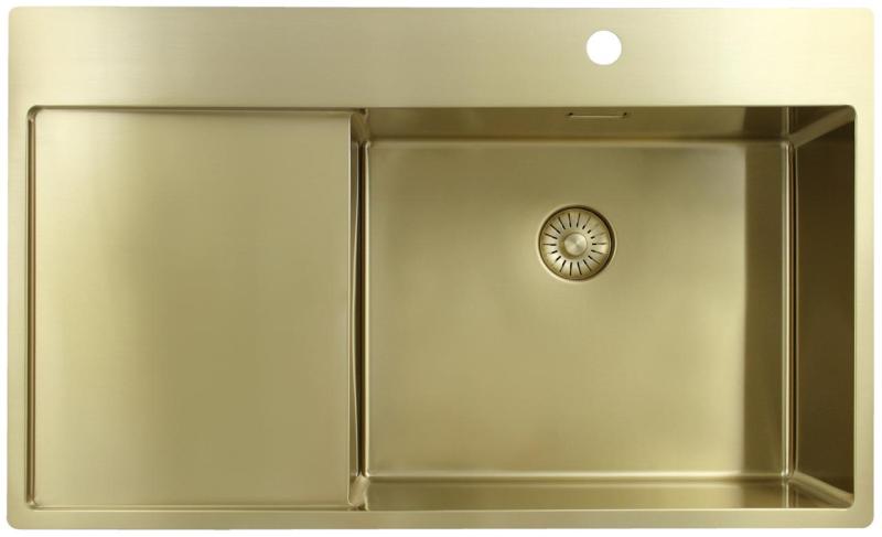 Pure.Sink Exclusivo Gouden spoelbak met afdruipgedeelte 86x52 cm Tapwing rechts PEX5086RT-60