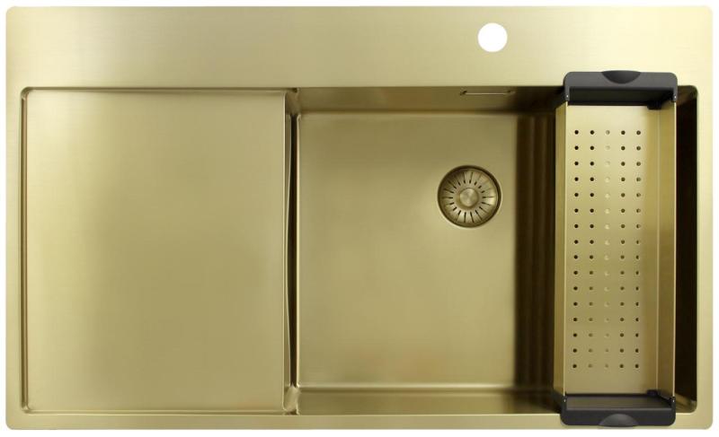 Pure.Sink Exclusivo Gouden spoelbak met afdruipgedeelte 86x52 cm Tapwing rechts PEX5086RT-60