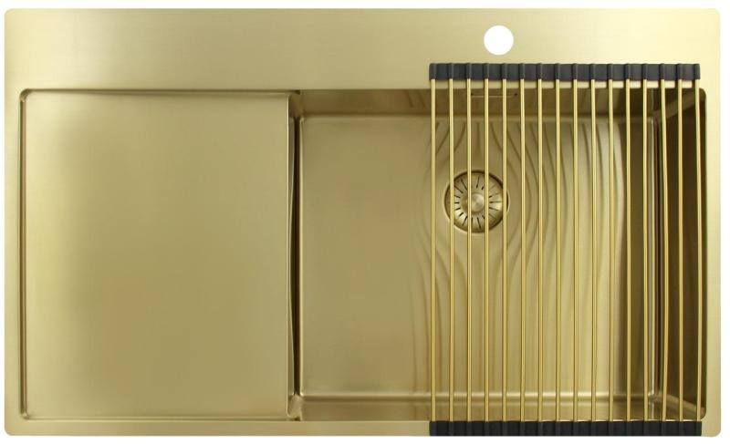 Pure.Sink Exclusivo Gouden spoelbak met afdruipgedeelte 86x52 cm Tapwing rechts PEX5086RT-60